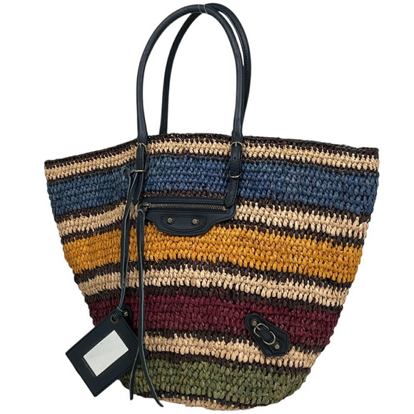 Balenciaga Handbags - Balenciaga logo handbag basket bag tote raffia Navy Blue multicolor